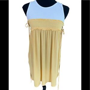 ZARA sleeveless color block dress with smocked bodice, size Small.
